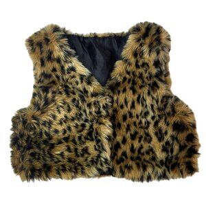 Leopard Faux Fur Toddlers Vest 2T Button Closure  Black & Brown